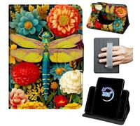 for Kindle Scribe Case for Kindle Scribe Cover 10.2 inch 2022/2024 Release 360 Rotating Degree Stand Auto Wake/Sleep Protective Cover with Hand Strap & Magnetic Clasp,Watercolor Flowers & Dragonflies