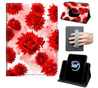for Kindle Scribe Case for Kindle Scribe Cover 10.2 inch 2022/2024 Release 360 Rotating Degree Stand Auto Wake/Sleep Protective Cover with Hand Strap & Magnetic Clasp - Red Watercolor Rose Flowers