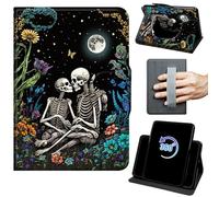 for Kindle Scribe Case for Kindle Scribe Cover 10.2 inch 2022/2024 Release 360 Rotating Degree Stand Auto Wake/Sleep Protective Cover with Hand Strap & Magnetic Clasp - Skull Love Flower Moon