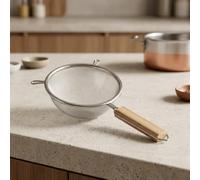 For Kitchen Strainer Made from 304 Stainless Steel and Solid Wood Handle with Balanced Weight and Stable Base for Hands-Free Straining on Countertops (16cm)