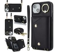 for Lanyard Case for Samsung Galaxy Note20 with Ring Card Holder Slot, Shockproof PU Leather Flip Wallet Phone Cover with Neck Strap Necklace Stand Protective Cases for Samsung Galaxy Note20 black