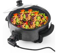 for Large Electric Skillet 42cm, 1500W Non- Multi-Cooker with Lid, Deep 7cm Party Pan Hot Pot Grilling Frying Black(9 Cm Deep)