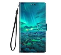 for Leather Case for iPhone 16 Pro Max Shockproof Wallet Slot Flip Folio Magnetic Clasp Stand View Card Holder Bookstyle Case for iPhone 16 Pro Max Phone Case Protective Cover Green Aurora