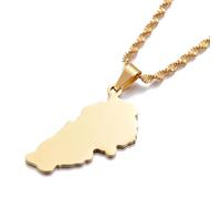 For Lebanon Stainless Steel Map Pendant Necklace Earrings Ring Set Fashionable Versatile Suitable For Men Women Brides Grooms Suitable For Wedding Parties Various Festivals (model2-gold)