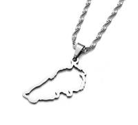 For Lebanon Stainless Steel Map Pendant Necklace Earrings Ring Set Fashionable Versatile Suitable For Men Women Brides Grooms Suitable For Wedding Parties Various Festivals (model1-silver)