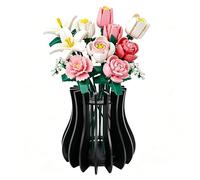 for Lego Vase Wooden Puzzle for Lego Flower Vase Creative Vases Legos Flowers with Rose, Tulips, Sunflowers, Display, Home Decor, Gift with Flower Lovers(Black)