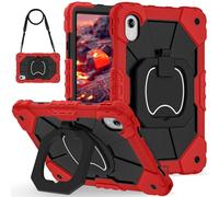 for Lenovo Idea TAB 11.0 TB-336 Shockproof Kids Case,360 Degree Rotating Handle Stand Heavy Duty Silicone Case,Kickstand & Shoulder Strap,Black+Red