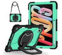 for Lenovo Idea Tab Pro Gen 2 (TB390)/Xiaoxin Pro 13"/Xiaoxin Pro GT 13" Shockproof Kids Case,360 Degree Rotating Handle Stand Heavy Duty Silicone Case,Kickstand & Shoulder Strap,Black+Mint Green