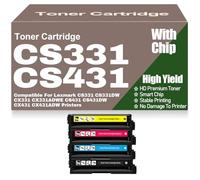 For Lexmark CS331 CS331DW CX331 CX331ADWE CS431 CS431DW CX431 CX431ADW Toner Cartridges with Chip 20N20C0 20N20K0 20N20M0 20N20Y0 Compatible Toner High Yield Work,4Pack-CS331