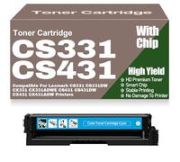 For Lexmark CS331 CS331DW CX331 CX331ADWE CS431 CS431DW CX431 CX431ADW Toner Cartridges with Chip 20N20C0 20N20K0 20N20M0 20N20Y0 Compatible Toner High Yield Work,Cyan-CS331