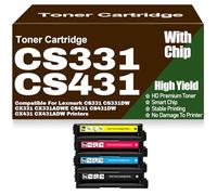 For Lexmark CS331 CS431 CX331 CX431Toner Cartridges with Chip Compatible 20N20C0 20N20K0 20N20M0 20N20Y0 for Lexmark CS331DW CX331ADWE CS431DW CX431ADW Printers,4Pack-CS331