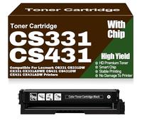 For Lexmark CS331 CS431 CX331 CX431Toner Cartridges with Chip Compatible 20N20C0 20N20K0 20N20M0 20N20Y0 for Lexmark CS331DW CX331ADWE CS431DW CX431ADW Printers,Black-CS331