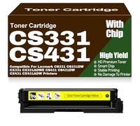 For Lexmark CS331 CS431 CX331 CX431Toner Cartridges with Chip Compatible 20N20C0 20N20K0 20N20M0 20N20Y0 for Lexmark CS331DW CX331ADWE CS431DW CX431ADW Printers,Yellow-CS331