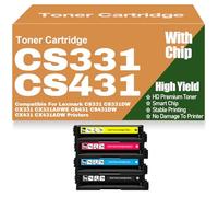 For Lexmark CS331 CS431 Toner Cartridges CX331 CX431 Black Yellow Magenta Cyan Toner Compatible for Lexmark CS331 CS331DW CX331 CX331ADWE CS431 CS431DW CX431 CX431ADW,4Pack-CS331