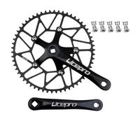 for LITEPRO Ultralight Hollow Crankset 130BCD 50T CNC AL7075 Chainring 170mm Arm Single Narrow Wide Teeth Square Hole for 9 10 11 Speed Road Folding E-Bikes Black(black crank+52T)
