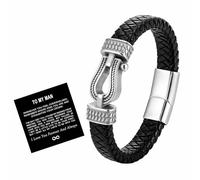 For Love - I Love You Forever and Always Horseshoe buckle leather bracelet, Men’s Stainless Personalized Leather Braided Rope Horseshoe Buckle Bracelet for Men, Husband, Boyfriend (Sliver, 23cm)
