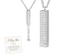 For Love I Love You Hidden Message Necklace, Engraved Hidden Message Romantic Pendant Necklace, Personalized Retractable Rod Necklaces Jewelry Gifts for Wife Women (Silver)