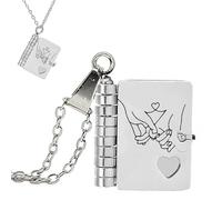 For Love - Two Wishes Book Necklace, Openable Engraved Book Necklace for Women, My Love Book necklace for Girlfriend, Book Jewelry for Women, for Daily Holiday Use (Silver)