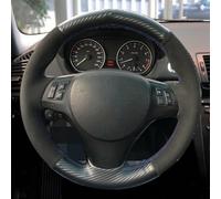 For M3 E90 E91 E92 E93 E87 E81 E82 E88 Car Steering Wheel Cover Hand-stitched Black Suede Black Carbon Fiber Auto Accessories Styling(2-Red)