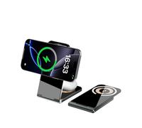For MagSafe Charger, 15W Wireless Charger Stand, 2-in-1 Foldable Alloy Magnetic Charging Station, Compatible with iPhone 16/15/15 Plus/15 Pro/15 Pro Max/14/13/12, AirPods 4/3/2/Pro 2