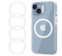 for MagSafe Sticker,4 PCS,Ultra-Thin(0.4mm) Metal Ring for Kindle/Pop Socket Magnetic Wallet Grip Wireless Charger Case Car Mount,Compatible with iPhone 17/Air/16/15/14/13,Galaxy S24/S23 (White 4PCS)
