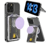 for MagSafe Wallet Stand, Magnetic Wallet Stand Adjustable, Phone Stand Card Holder with Secure Grip, for Galaxy S25 S24 S23 Series and for iPhone 16 15 14 13 12 Series, Fit 3 Cards,Translucent Purple