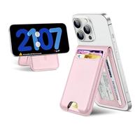 For Magsafe Wallet Stand, Strongest Magnetic Wallet for iPhone 16/15/14/13/12 Series, Magnetic Card Holder with Adjustable Stand, ID Window, 6 Cards Holder, Vegan Leather, RFID Blocking, Baby Pink