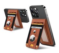 For Magsafe Wallet Stand with Airtag Holder, Strongest Magnetic Wallet for iPhone 16/15/14/13/12 Series, ID Window, 4 Card Slots, 10 Cards Holder, Vegan Leather, RFID Blocking, Brown