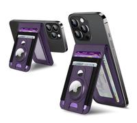 For Magsafe Wallet Stand with Airtag Holder, Strongest Magnetic Wallet for iPhone 16/15/14/13/12 Series, ID Window, 4 Card Slots, 10 Cards Holder, Vegan Leather, RFID Blocking, Purple
