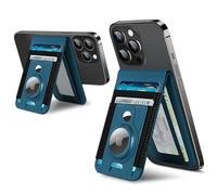 For Magsafe Wallet Stand with Airtag Holder, Strongest Magnetic Wallet for iPhone 16/15/14/13/12 Series, ID Window, 4 Card Slots, 10 Cards Holder, Vegan Leather, RFID Blocking, Dark Blue