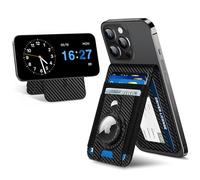 For Magsafe Wallet Stand with Airtag Holder, Strongest Magnetic Wallet for iPhone 17/16/15/14/13/12 Series, ID Window, 4 Card Slots, 10 Cards Holder, Vegan Leather, RFID Blocking, Black Carbon Fiber