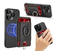 for Magsafe Wallet with Grip, Stronger Magnetic Phone Wallet Card Holder for iPhone 16 Pro Max/15 Plus/14/13/12 Series, Adjustable 360° Ring Stand, Mag Safe Leather 6-Card Holder, Slim Design