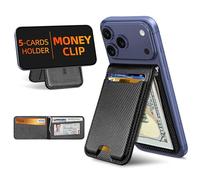 For Magsafe Wallet with Money Clip, Strongest Magnetic Wallet for iPhone 17/16/15/14/13/12 Series, Adjustable Stand, ID Window, 5 Card Holder, Vegan Leather, Not for 13/12 Mini, Black Carbon Fiber