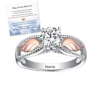 For Memorial - Hug From Heaven Wings Name Custom Ring, Until We Meet Again Personalized Custom Birthstone Angel Wings Ring, Inspirational Sympathy Jewelry Gifts for Women
