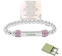 For Memorial - I'm a Wife to a Husband Custom Name Bead Bracelet, Personalized Stainless Steel Engraving Memory Bracelet for Men Women,Friendship Bracelets Jewelry Gifts for Loved One (Pink)