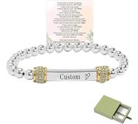 For Memorial - I'm a Wife to a Husband Custom Name Bead Bracelet, Personalized Stainless Steel Engraving Memory Bracelet for Men Women,Friendship Bracelets Jewelry Gifts for Loved One (Gold-A)
