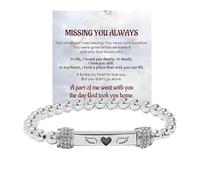 For Memorial In Memory of Loved Ones-Heart With Wings Dainty Diamond Beaded Stretch Bracelets,Angel Wing Missing You Always Lost Lover Stainless Steel Engraving Tube Gift Jewelry For Women Men