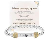 For Memorial In Memory of Loved Ones-Heart With Wings Dainty Diamond Beaded Stretch Bracelets，Angel Wing Missing You Always Lost Lover Stainless Steel Engraving Tube Gift Jewelry For Women Men