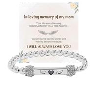 For Memorial In Memory of Loved Ones-Heart With Wings Dainty Diamond Beaded Stretch Bracelets,Angel Wing Missing You Always Lost Lover Stainless Steel Engraving Tube Gift Jewelry For Women Men