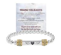For Memorial In Memory of Loved Ones-Heart With Wings Dainty Diamond Beaded Stretch Bracelets,Angel Wing Missing You Always Lost Lover Stainless Steel Engraving Tube Gift Jewelry For Women Men