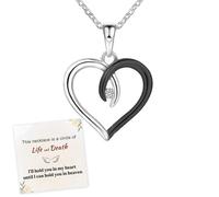 For Memorial - Life & Death Half Black Heart Necklace, S925 Silver Heart Shape Memorial Diamond Necklace, Fashion Peach Heart Pendant Necklace Jewelry Gift for Women