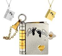 For Memorial - Mama of An Angel Book Necklace, Angel Wing Foot Print Book Necklace, Personalized Multi Layer Hummingwings book Necklaces, Carries Everlasting Love (Gold Silver)