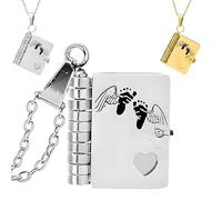 For Memorial - Mama of An Angel Book Necklace, Angel Wing Foot Print Book Necklace, Personalized Multi Layer Hummingwings book Necklaces, Carries Everlasting Love (Silver)