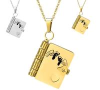 For Memorial - Mama of An Angel Book Necklace, Angel Wing Foot Print Book Necklace, Personalized Multi Layer Hummingwings book Necklaces, Carries Everlasting Love (Gold)