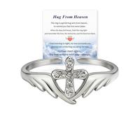 For Memorial-Open Cross Wing Slim Ring, Cross Ring Angel Wings Ring for Women, Feather Angel Wings Ring, Memorial Rings Jewelry Gift for Lost Loved One (Silver)