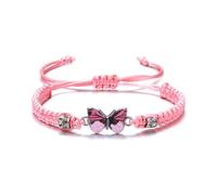 For Memorial - They Fly With Us Every Day Butterfly Bracelet,Adjustable Rope Hand-Woven Butterfly Memorial Bracelet,Cute Butterfly Charm Bracelets, For Lost Loved Ones (Pink)