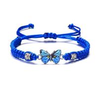 For Memorial - They Fly With Us Every Day Butterfly Bracelet,Adjustable Rope Hand-Woven Butterfly Memorial Bracelet,Cute Butterfly Charm Bracelets, For Lost Loved Ones (Blue)