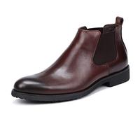 For Men Ankle Boots Mens Round Toe Low Heel Chelsea Boots For Party Pure Leather The First Layer Of Cowhide(Wine red,4.5 UK)