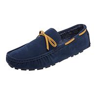 for Men Men's Loafers Shoes PU Deck Shoes Stitching Details 1-Eye Round Toe Faux Fur Lined Warm Flat Heel Lightweight Flexible Anti-Slip Comfortable(Blue,6 UK)