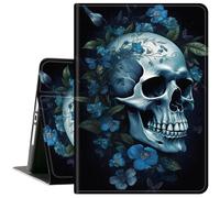 for Microsoft Surface Pro X 13 Inch Tablet Case,Slim Lightweight PU Leather Cover with Auto Wake/Sleep,Blue Flowers Skull
